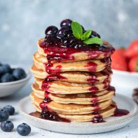 Delicious,Oatmeal,Pancakes,With,Berry,Fruit,Blueberry,Strawberry,Jam,Dessert